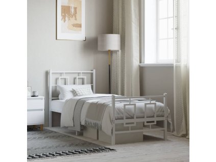 Kovový rám postele s hlavovým a nožním čelem bílý 80 x 200 cm 374299