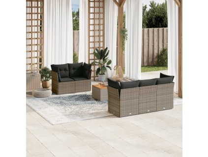 6dílná zahradní sedací souprava s poduškami šedá polyratan 3223484