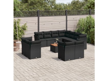 12dílná zahradní sedací souprava s poduškami černá polyratan 3223941