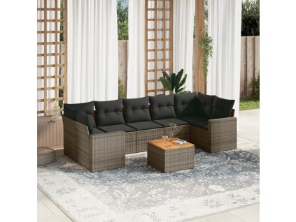 8dílná zahradní sedací souprava s poduškami šedá polyratan 3224037