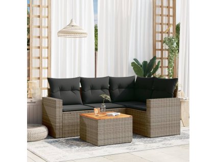 5dílná zahradní sedací souprava s poduškami šedá polyratan 3224107