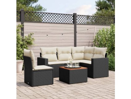6dílná zahradní sedací souprava s poduškami černá polyratan 3224124