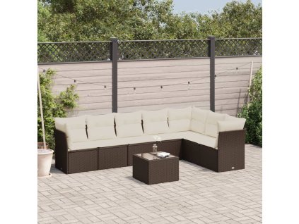 8dílná zahradní sedací souprava s poduškami hnědá polyratan 3217753