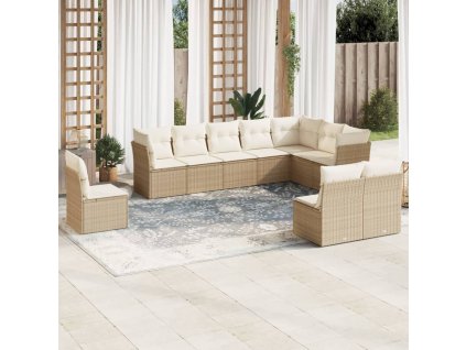 10dílná zahradní sedací souprava s poduškami béžová polyratan 3217798