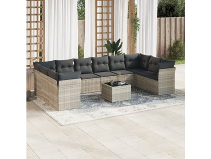 11dílná zahradní sedací souprava s poduškami šedá polyratan 3250051