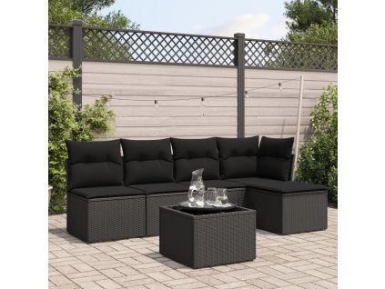 6dílná zahradní sedací souprava s poduškami černá polyratan 3217525
