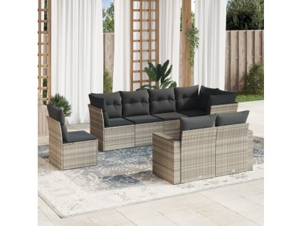 8dílná zahradní sedací souprava a podušky světle šedá polyratan 3219232