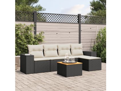 6dílná zahradní sedací souprava s poduškami černá polyratan 3225419