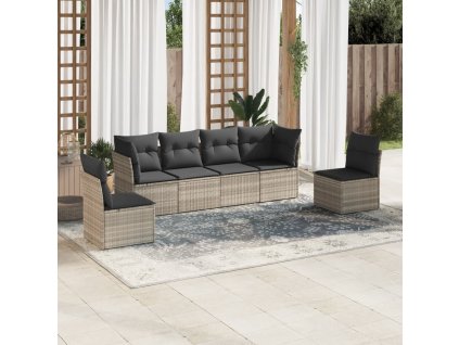 6dílná zahradní sedací souprava a podušky světle šedá polyratan 3249211