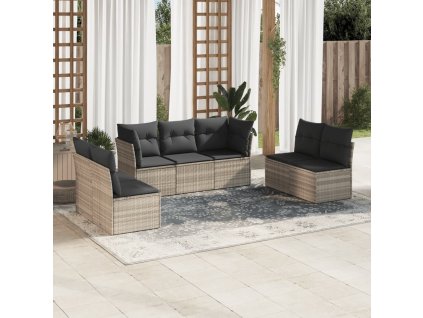 7dílná zahradní sedací souprava a podušky světle šedá polyratan 3249251