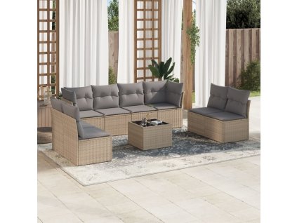9dílná zahradní sedací souprava s poduškami béžová polyratan 3249298