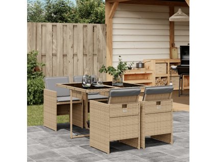 5dílný zahradní jídelní set s poduškami mix béžové polyratan 3210540