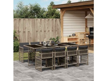 9dílný zahradní jídelní set s poduškami šedý polyratan 3211640
