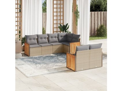 7dílná zahradní sedací souprava s poduškami béžová polyratan 3260225