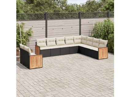 10dílná zahradní sedací souprava s poduškami černá polyratan 3260194