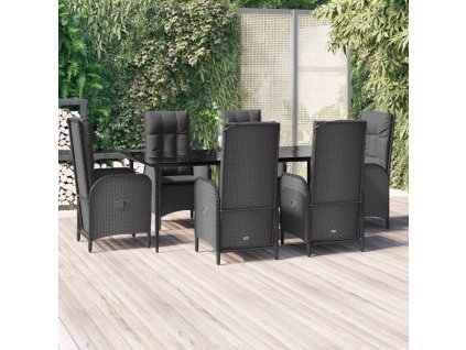 7dílný zahradní jídelní set s poduškami černý polyratan 3185173