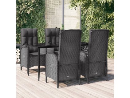 5dílný zahradní jídelní set s poduškami černý polyratan 3185171