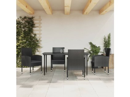 5dílný zahradní jídelní set černý polyratan a ocel 3203340