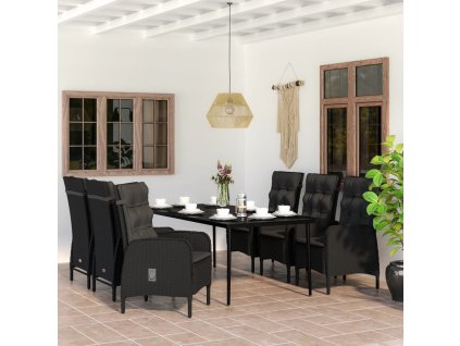 7dílný zahradní jídelní set s poduškami černý 3099368