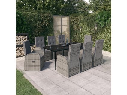 9dílný zahradní jídelní set s poduškami šedý 3099490