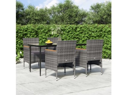 5dílný zahradní jídelní set s poduškami šedý a černý 3156644