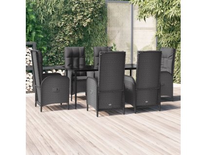7dílný zahradní jídelní set s poduškami černý polyratan 3185172