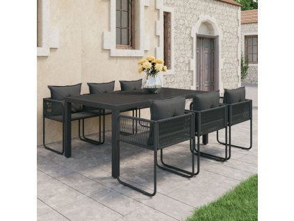 7dílná zahradní jídelní souprava PVC ratan černá 3060104