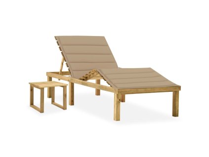Zahradní lehátko se stolkem a poduškou impregnovaná borovice 3065867