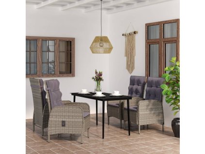 5dílný zahradní jídelní set s poduškami šedý a černý 3099373