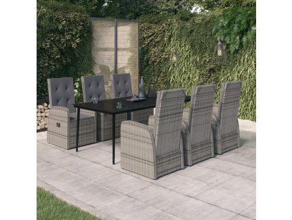 7dílný zahradní jídelní set s poduškami šedý 3099489
