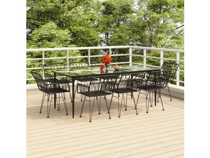 9dílný zahradní jídelní set černý polyratan 3157858
