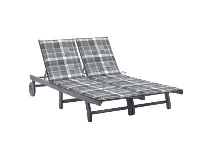 Zahradní lehátko pro 2 osoby s poduškou šedé masivní akácie 3061403