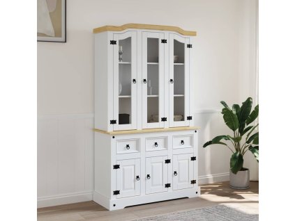 Kredenc Corona bílý 112 x 43 x 196 cm masivní mexická borovice 355086