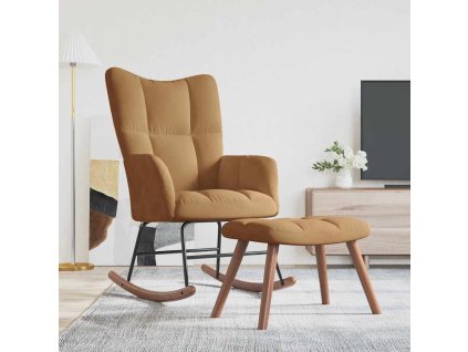 Houpací křeslo s stoličkou hnědé sametové 328158