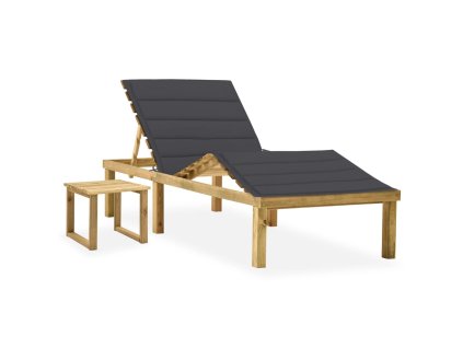 Zahradní lehátko se stolkem a poduškou impregnovaná borovice 3065864