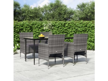 5dílný zahradní jídelní set s poduškami šedý a černý 3156620