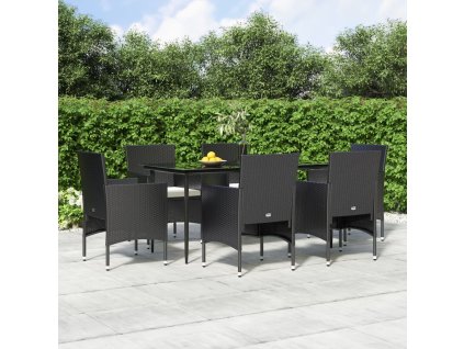 7dílný zahradní jídelní set s poduškami černý 3156617