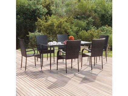 7dílný zahradní jídelní set černý polyratan 3156669