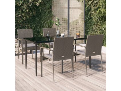 5dílný zahradní jídelní set s poduškami černý a šedý polyratan 3185128