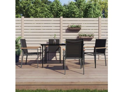 5dílný zahradní jídelní set černý textilen a ocel 3187035