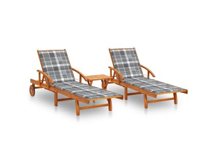 Zahradní lehátka 2 ks se stolkem a poduškami masivní akácie 3077359