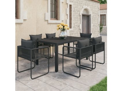 7dílná zahradní jídelní souprava PVC ratan černá 3060103