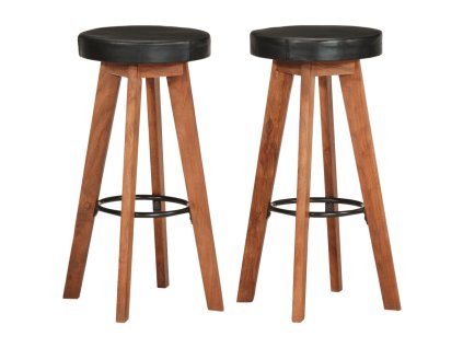 Barové stoličky 2 ks pravá kůže a masivní akáciové dřevo 348165