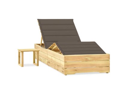 Zahradní lehátko se stolkem a poduškou impregnovaná borovice 3065962