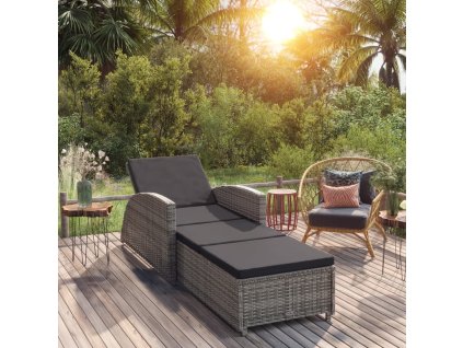 Zahradní lehátko s tmavě šedou poduškou polyratan šedé 317178