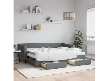 Válenda s přistýlkou a zásuvkami tmavě šedá 80 x 200 cm textil 3197476