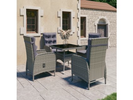 5dílný zahradní jídelní set polyratan a sklo šedý 3058524