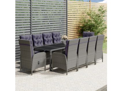 11dílný zahradní jídelní set polyratan šedý 3058558