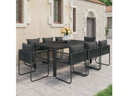 9dílná zahradní jídelní souprava PVC ratan černá 3060105
