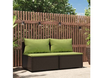 Zahradní středové pohovky s poduškami 2 ks hnědé polyratan 319834